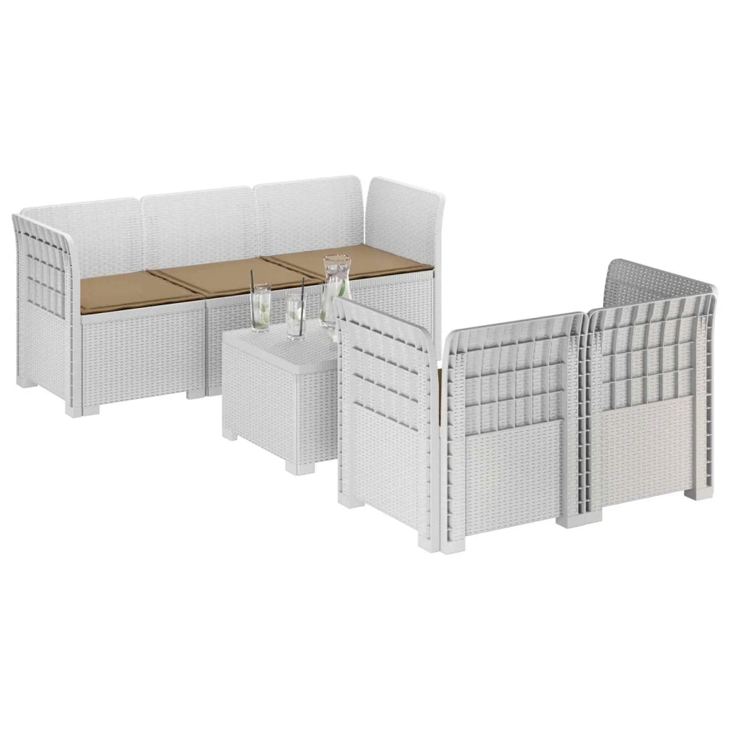 Divano da Giardino 5 Posti con Cuscini Stile Rattan PP Bianco 3443900