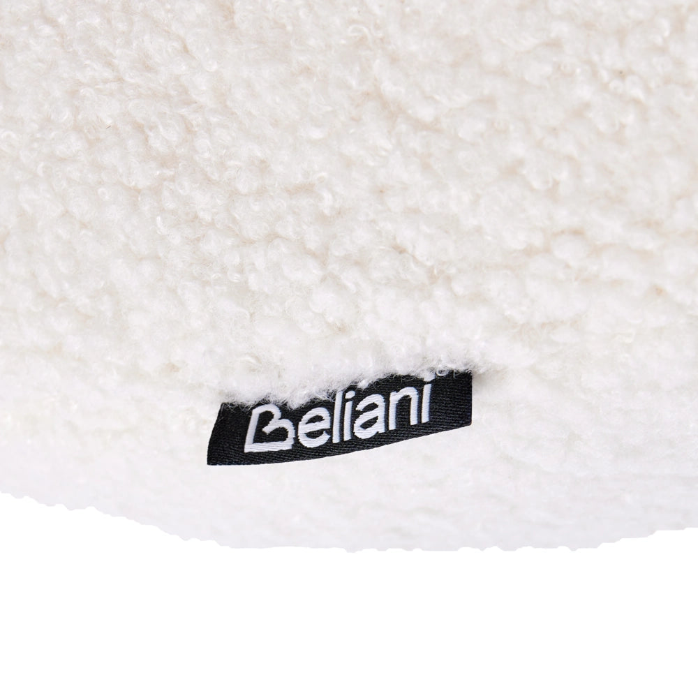 Poltrona bianco sporco con rivestimento in bouclé design retrò gambe in legno per soggiorno