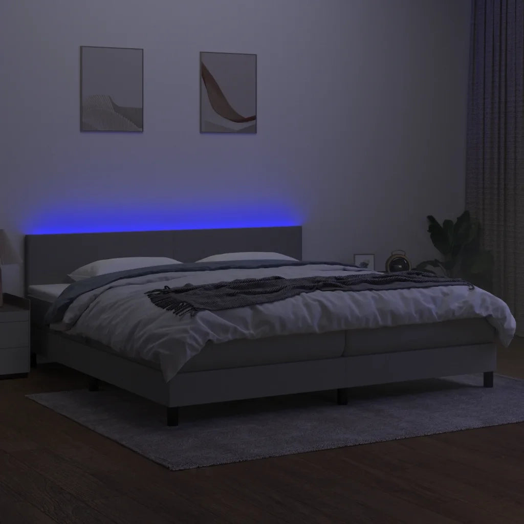 Letto a Molle Materasso e LED Grigio Chiaro 200x200 cm Tessuto cod mxl 63370