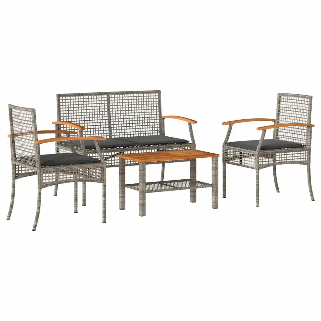 Set Divani da Giardino 4 pz | Set Salotto da Giardino con Cuscini in Polyrattan Grigio