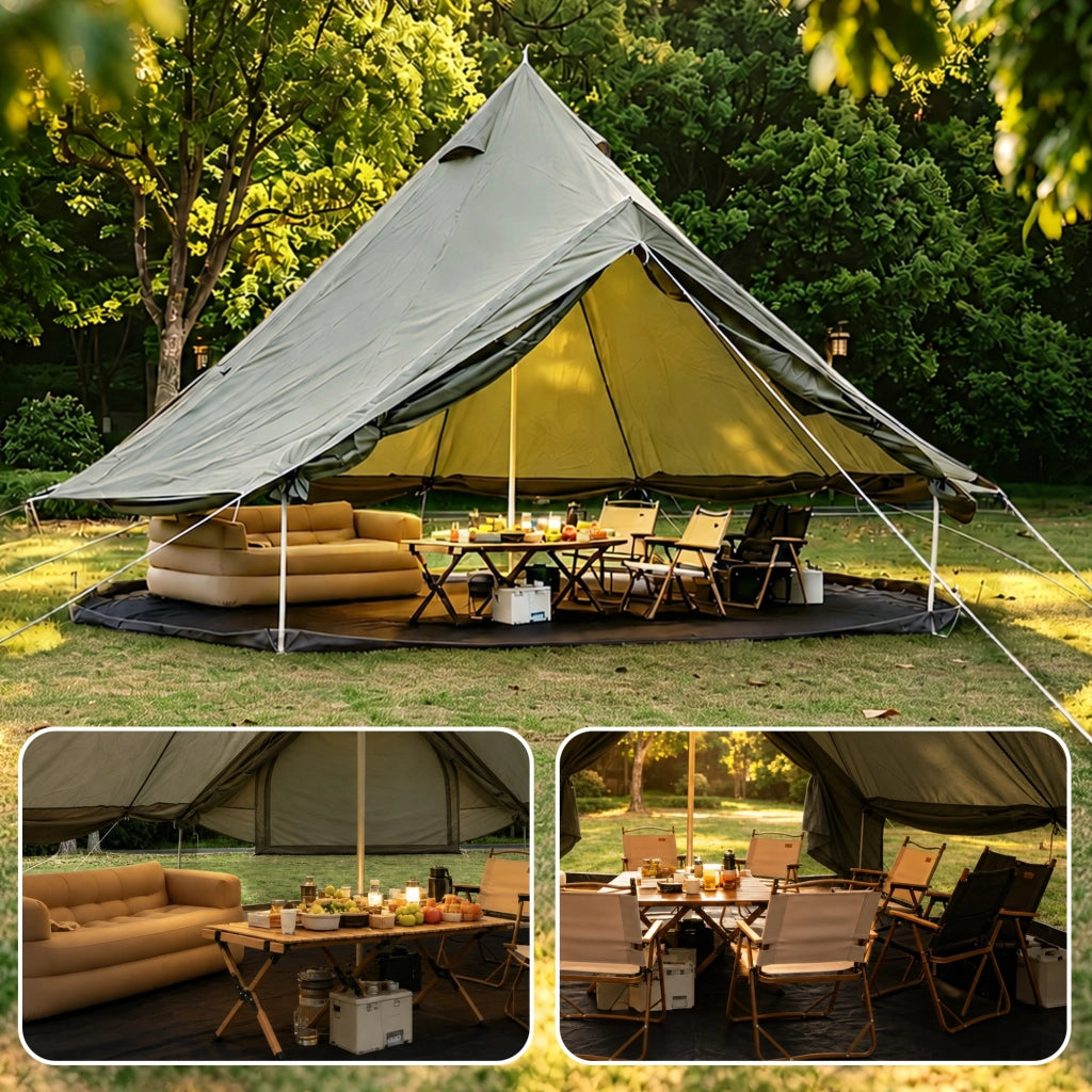Tenda da campeggio da 13.1 piedi, in tessuto Oxford, con attacco per fornello, adatta per 4-8 persone, verde