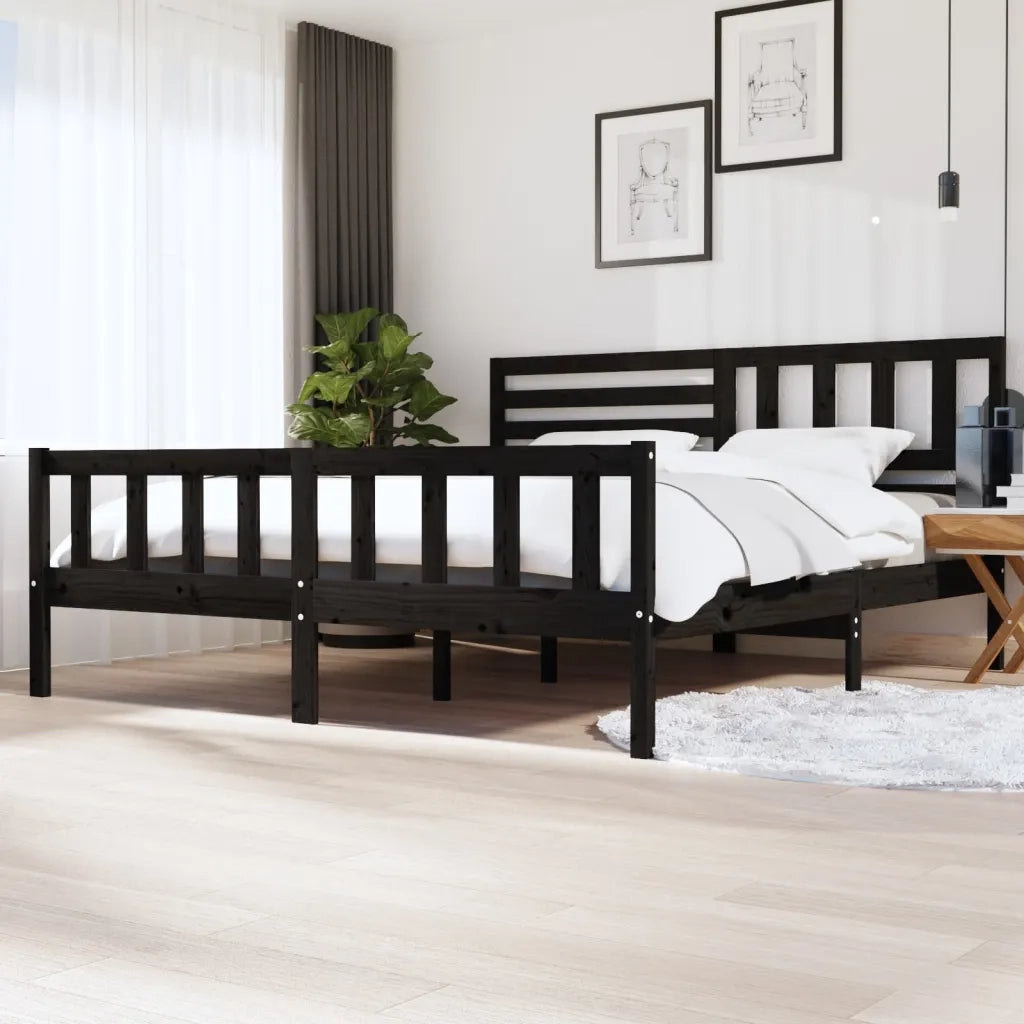 Giroletto-Struttura Letto Nero in Legno Massello 200x200 cm 863499