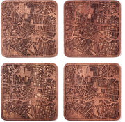 Sostegni per carte geografiche in Sapele, 4 pezzi, con mappa urbana, opzione per diverse città, manufatti a mano