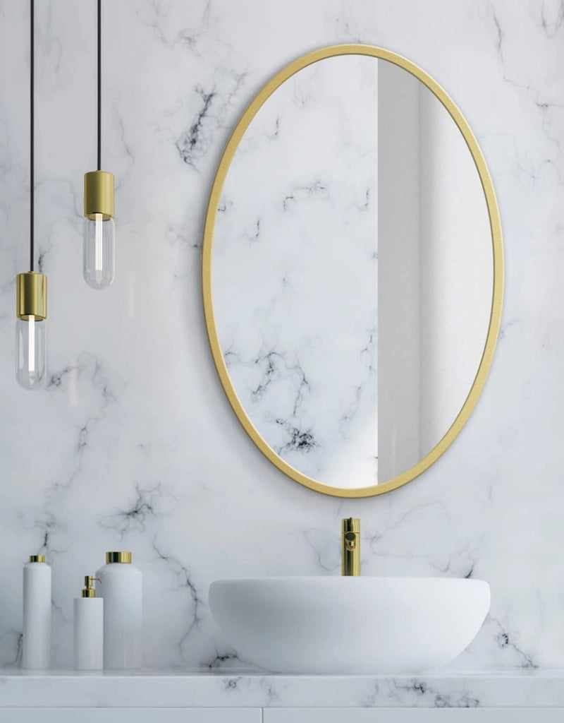 SPECCHIO Valora 60CM CON CORNICE ORO Rotondo in Metallo Design Scandinavo