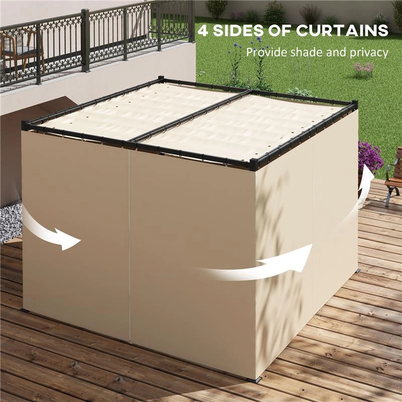 PERGOLA DA GIARDINO CON TETTO RETRATTILE E TENDE, IN METALLO E POLIESTERE, 300X300X227 CM, BEIGE