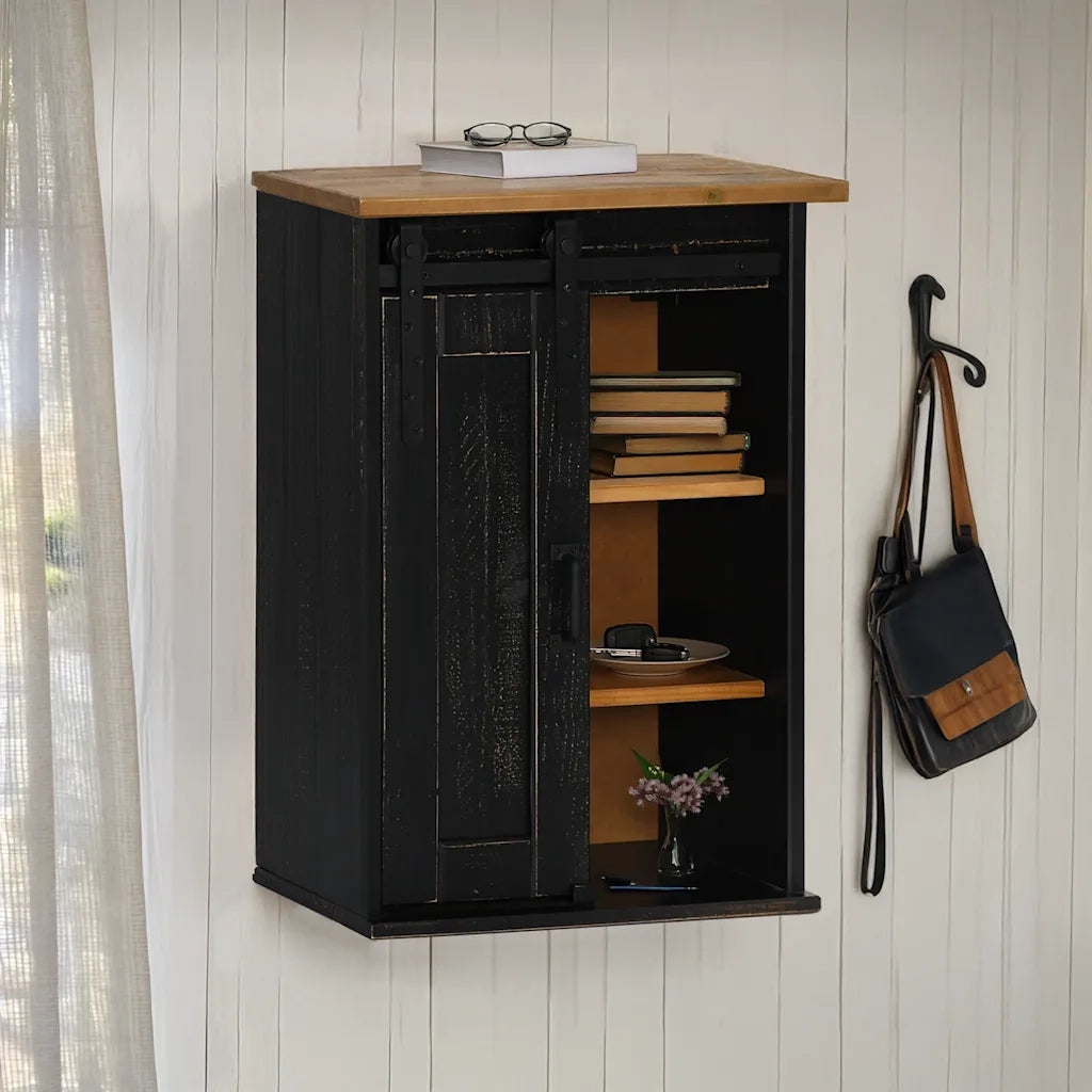 Pensile HALDEN con Anta Scorrevole Nero 49x22,5x70 cm in Pino