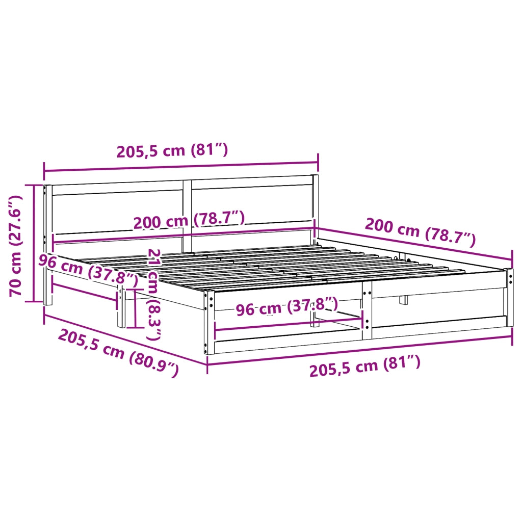 Telaio Letto Bianco Legno 200 x 200 cm Durevole