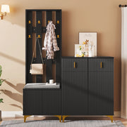 Set Appendiabiti con Panca Porta Scarpe e Cuscino, Armadietto con Cassetti e Ante Nero