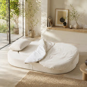Divano letto pieghevole 3 in 1 in flanella; bianco sporco