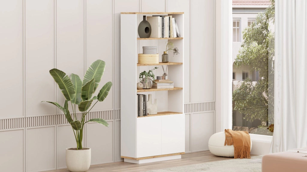 Libreria in legno "FR16" - 75 x 26 x 168 cm - Pino Atlantico Bianco