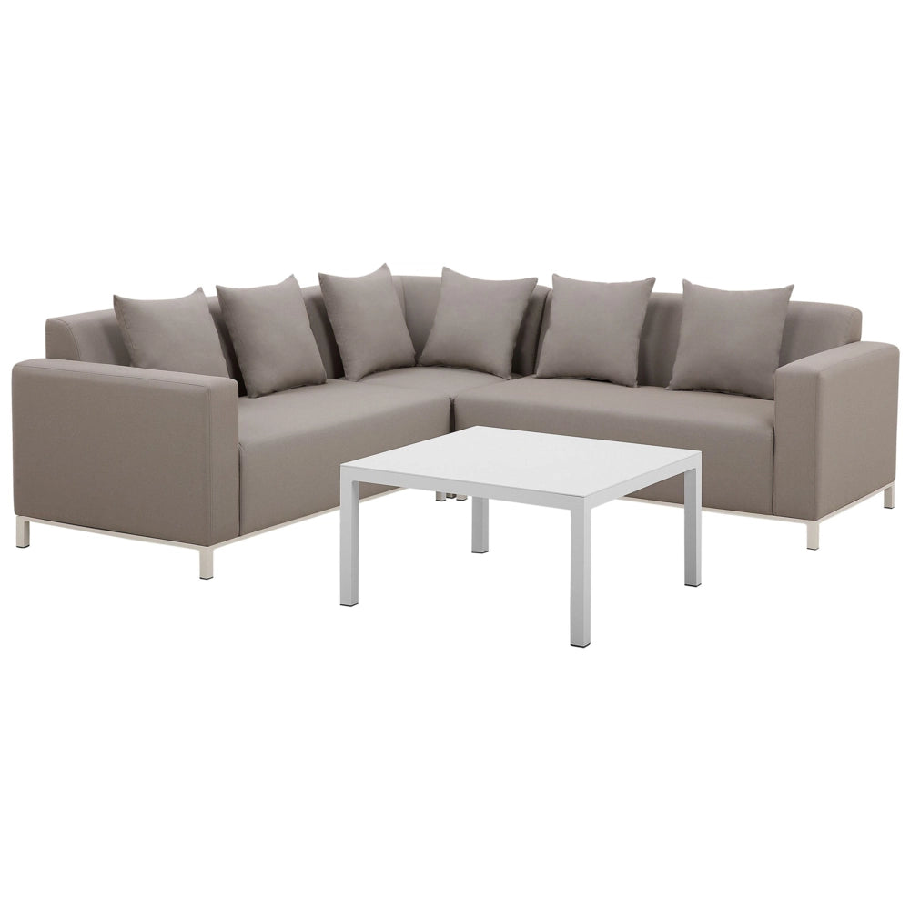 Set di 6 divani componibili per esterni con struttura in alluminio color tortora con cuscini destro