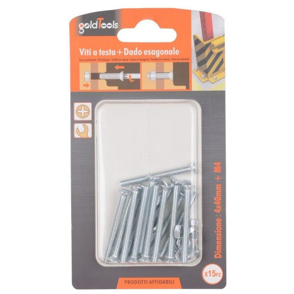 Trade Shop - Set 10 Pezzi Viti Vite Testa A Croce Piatta 5x40 Mm Con Dado Esagonale M5 90941 -