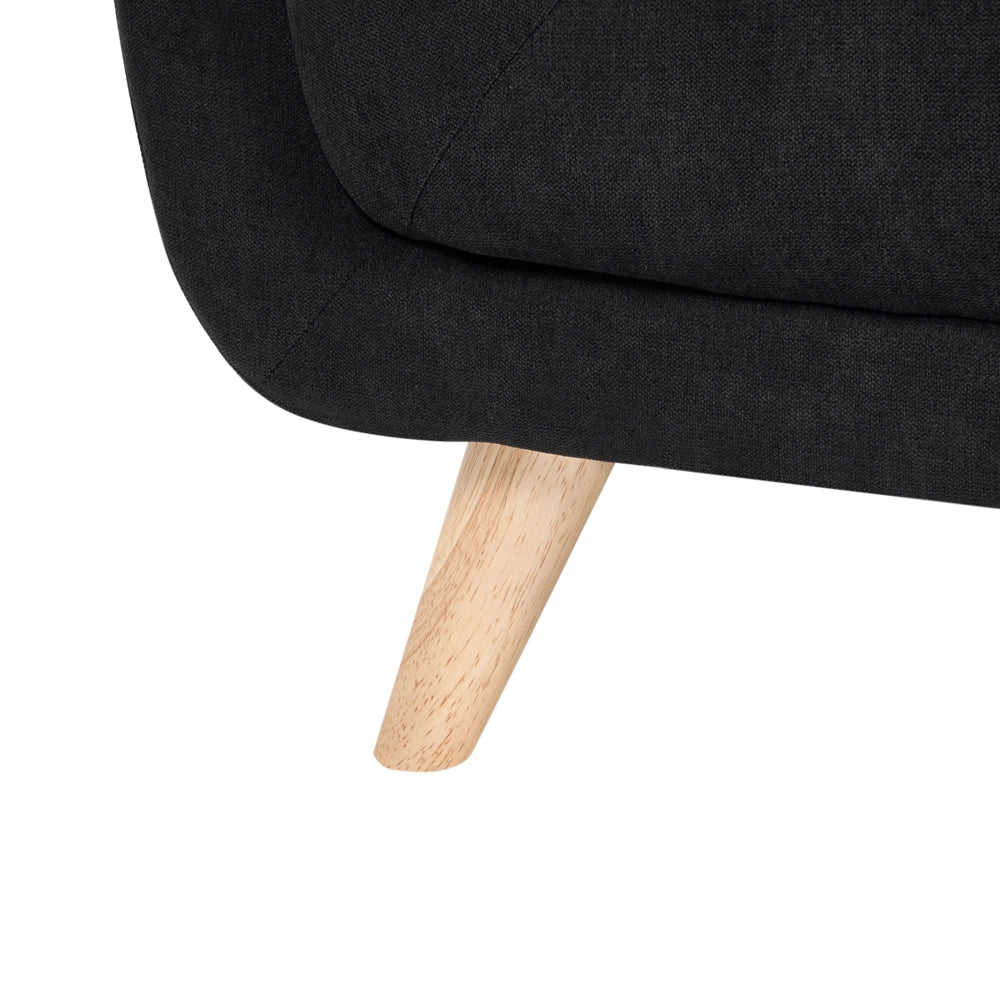 Divano a 2 posti in tessuto con cuscini decorativi gambe in legno e trapuntatura decorativa stile retrò nero