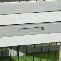 Gabbia per Conigli, Rifugio Superiore con Rampa, Recinto Esterno, 150 x 52 x 68 cm, Grigio
