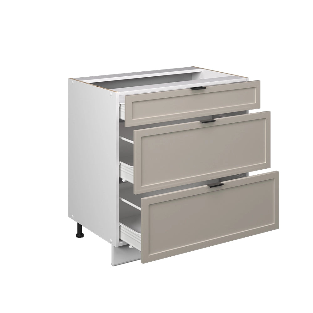 Mobiletto base per cucina Fame-Line GrigioBeige/Bianco 80 cm con 3 cassetti, PL Marmo Vicco