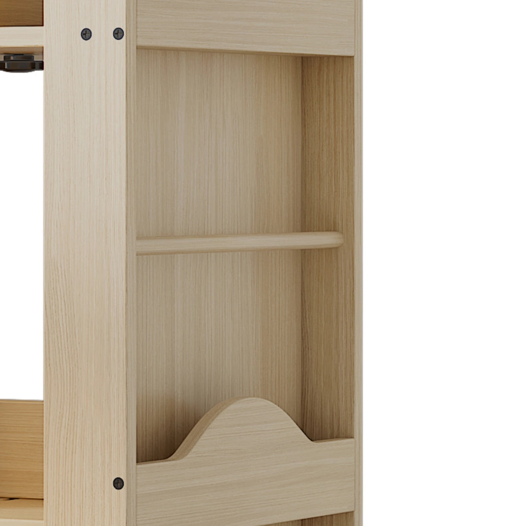 Libreria girevole 360° in MDF naturale, scaffale salvaspazio multifunzione per libri e giochi