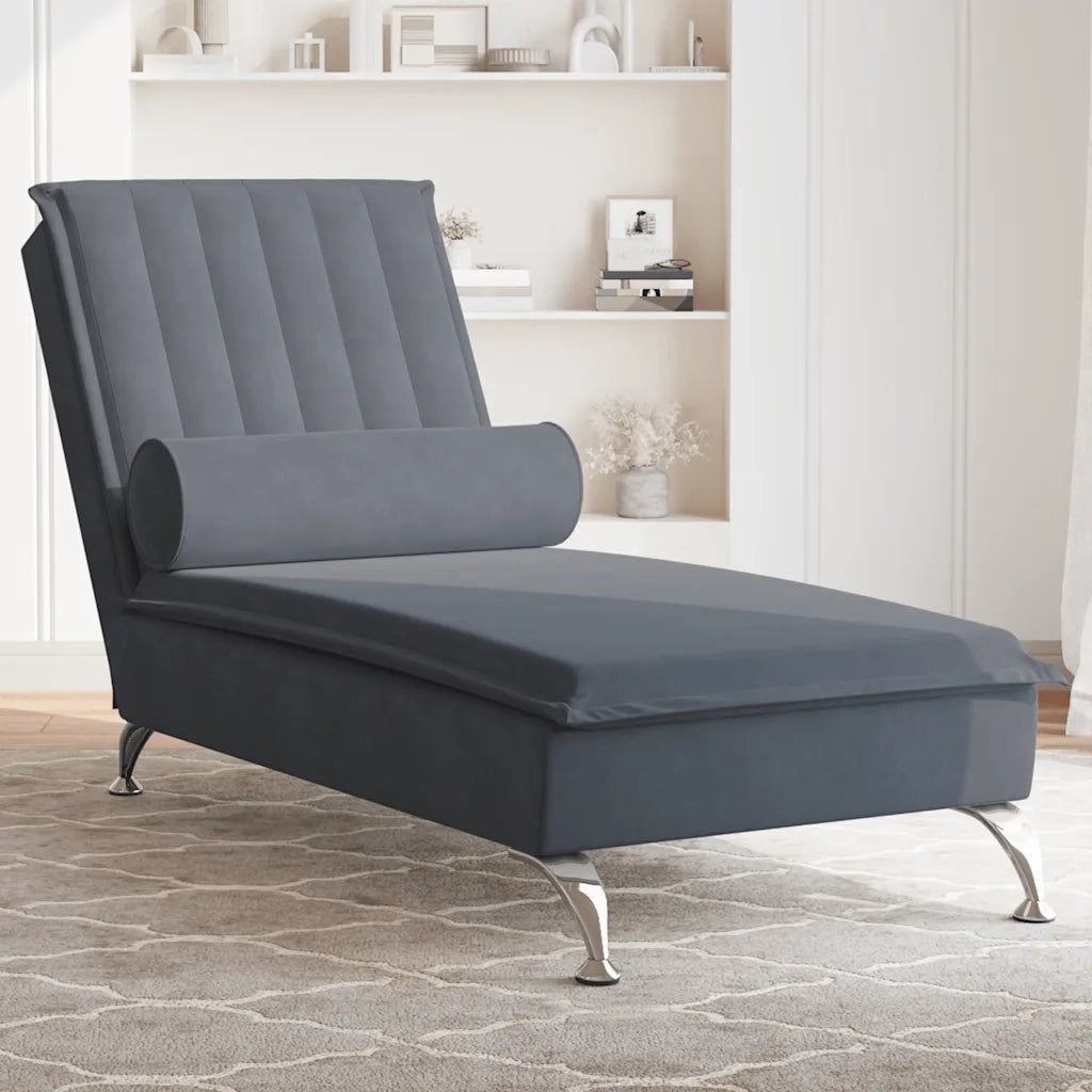 Chaise Longue Massaggi con Capezzale Grigio Scuro in Velluto CFW7889978