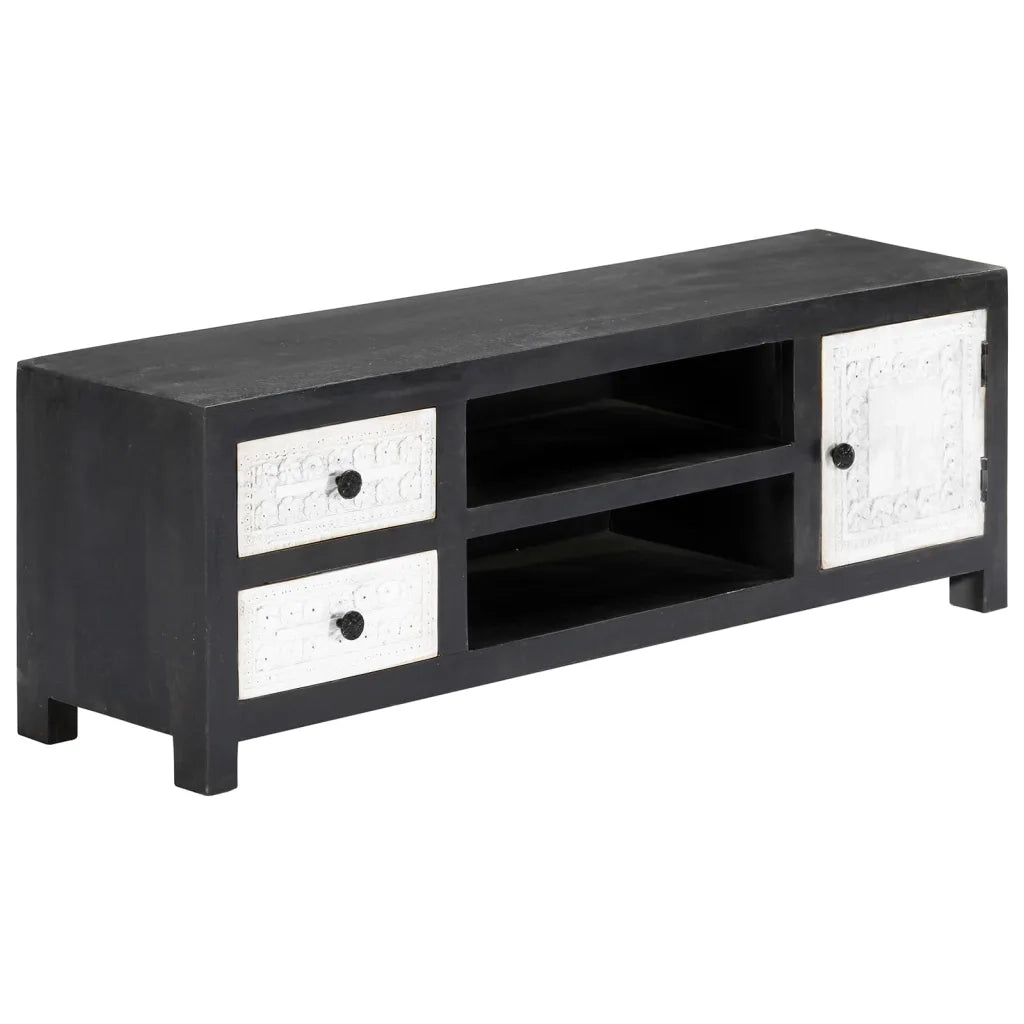 Mobile TV Intagliato a Mano Grigio Bianco 120x30x40 cm in Mango 282723