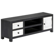 Mobile TV Intagliato a Mano Grigio Bianco 120x30x40 cm in Mango 282723