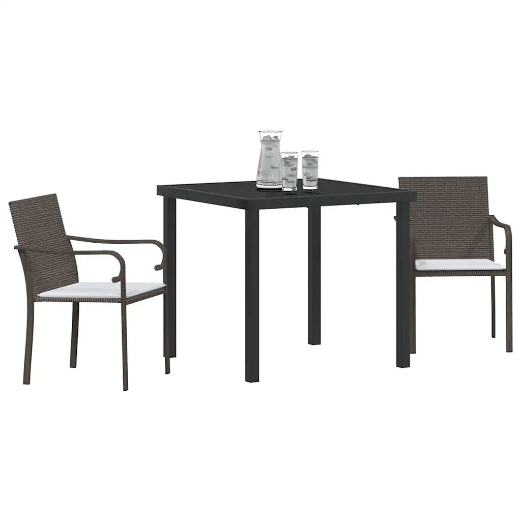 Set da Pranzo per Giardino 3 pcs Marrone e Nero Rattan in PE