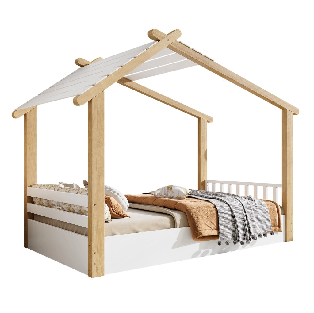 Letto singolo per bambini a casetta 90x200 cm bianco naturale