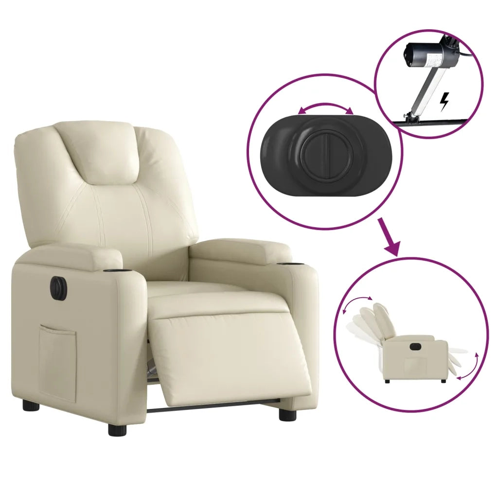 Divano Sedia-Poltrona Reclinabile Elettrica Crema in Similpelle 312765