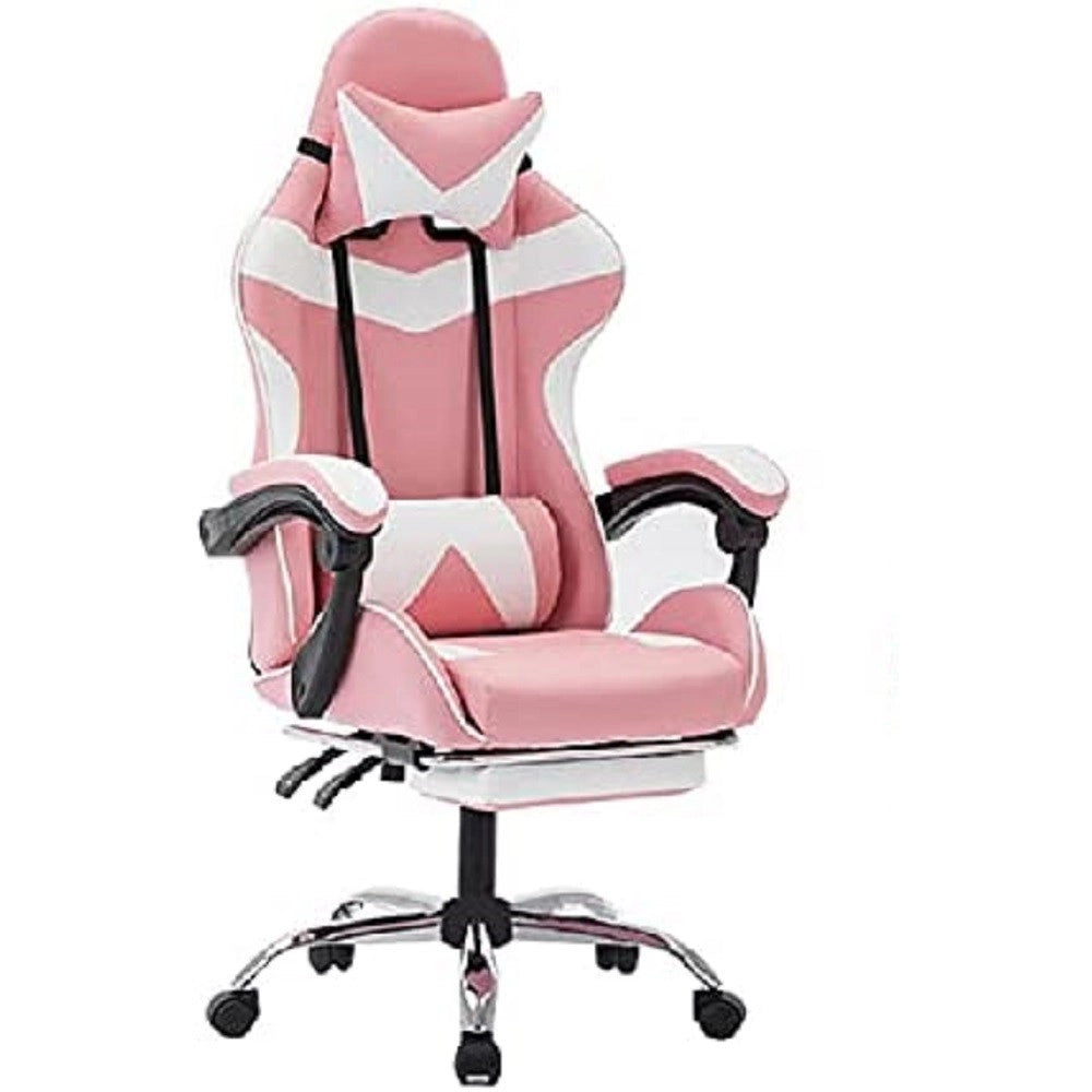 Trade Shop - Sedia Poltrona Gaming Ufficio Casa In Ecopelle Cuscino Lombare Poggiatesta Piedi Rosa -