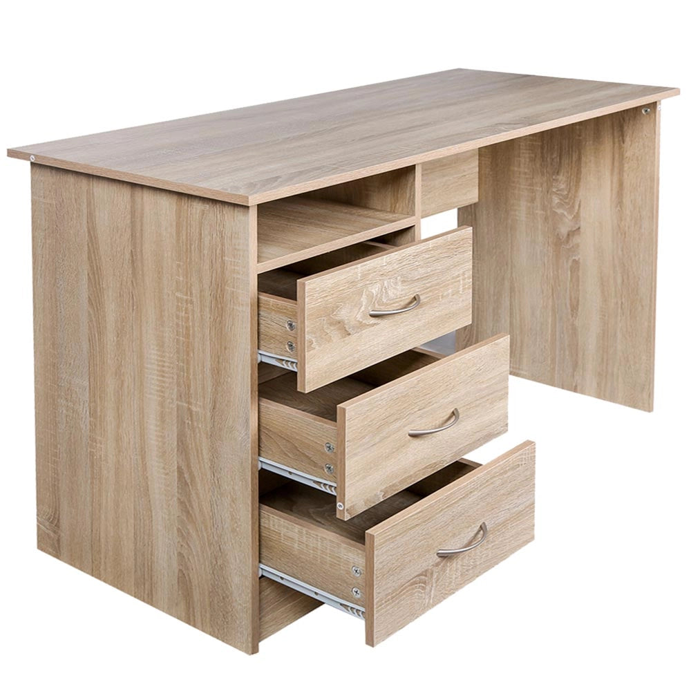 Scrivania con Cassettiera 3 Cassetti Tavolo Porta Pc Computer Legno Quercia