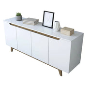 Credenza Ascaro, Buffet da soggiorno, Madia da salotto, Dispensa da cucina, 180x45h79 cm, Bianco e Noce