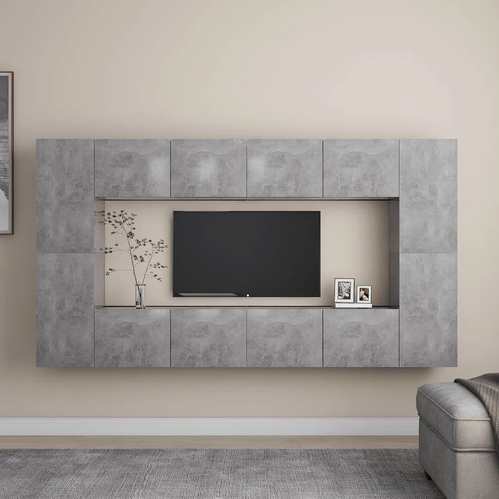 Set Mobile Porta TV 8 pz Grigio Cemento in Truciolato