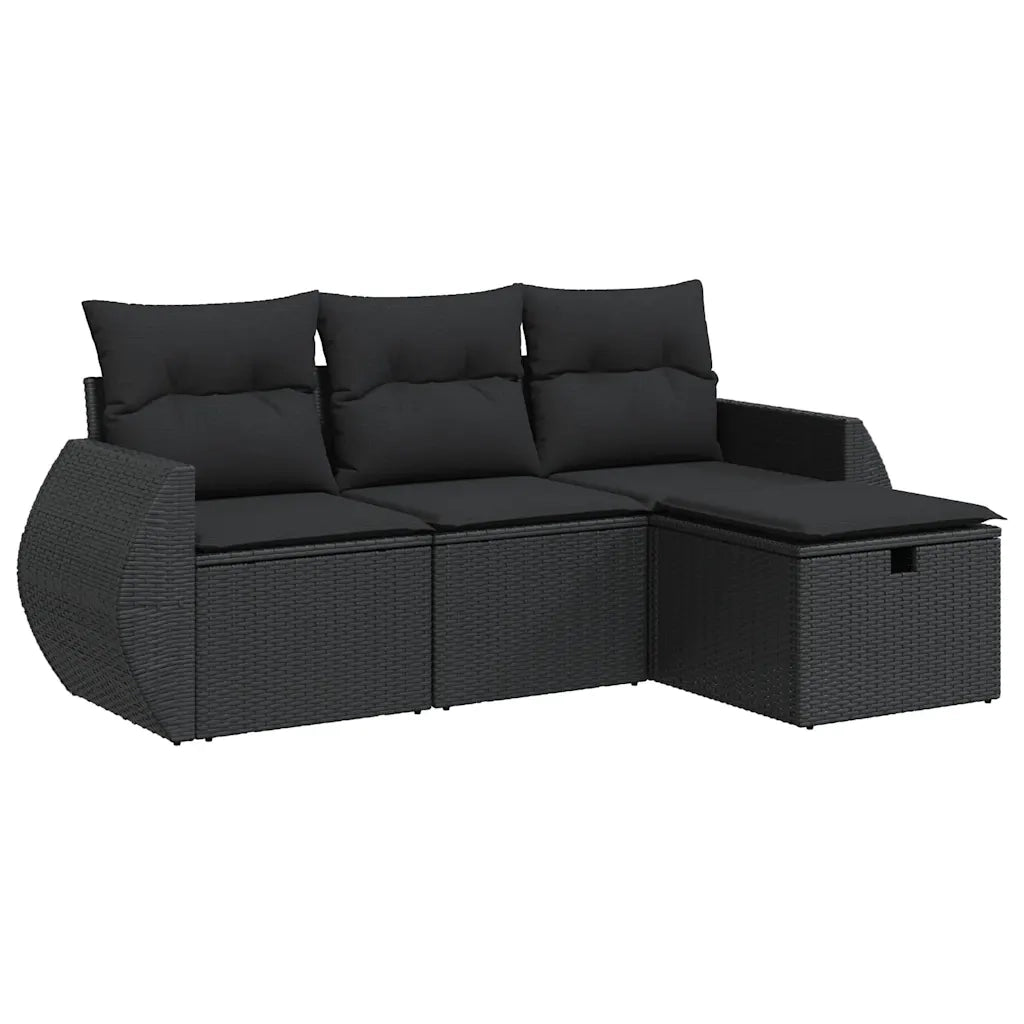 Set Divani da Giardino 4 pz con Cuscini Nero in Polyrattan 3325551
