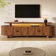 Mobile porta TV ovale con 4 ante centrali e 2 ante scorrevoli laterali con LED per soggiorno in MDF noce 180 × 40 × 48 cm