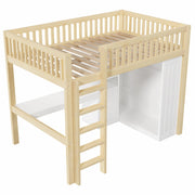 Letto a soppalco matrimoniale 140×200 cm con scrivania; armadio; 3 cassetti; scala e sbarre; senza materasso