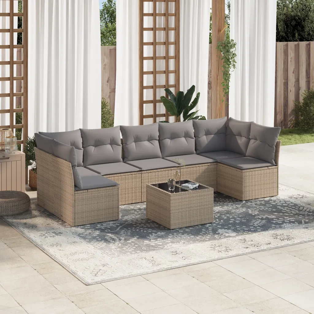 Set Divano da Giardino 8 pz con Cuscini Beige in Polyrattancod mxl 116354
