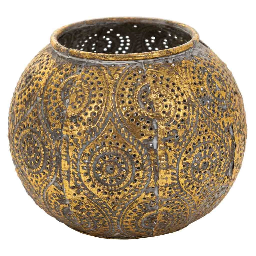 Portacandele in metallo dorato 12,5x12,5x9,5h