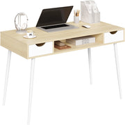 Scrivania Bianca con 2 Cassetti e Ripiano - 120x58x75cm Tavolo Quercia PC per Soggiorno - Telaio Metallo
