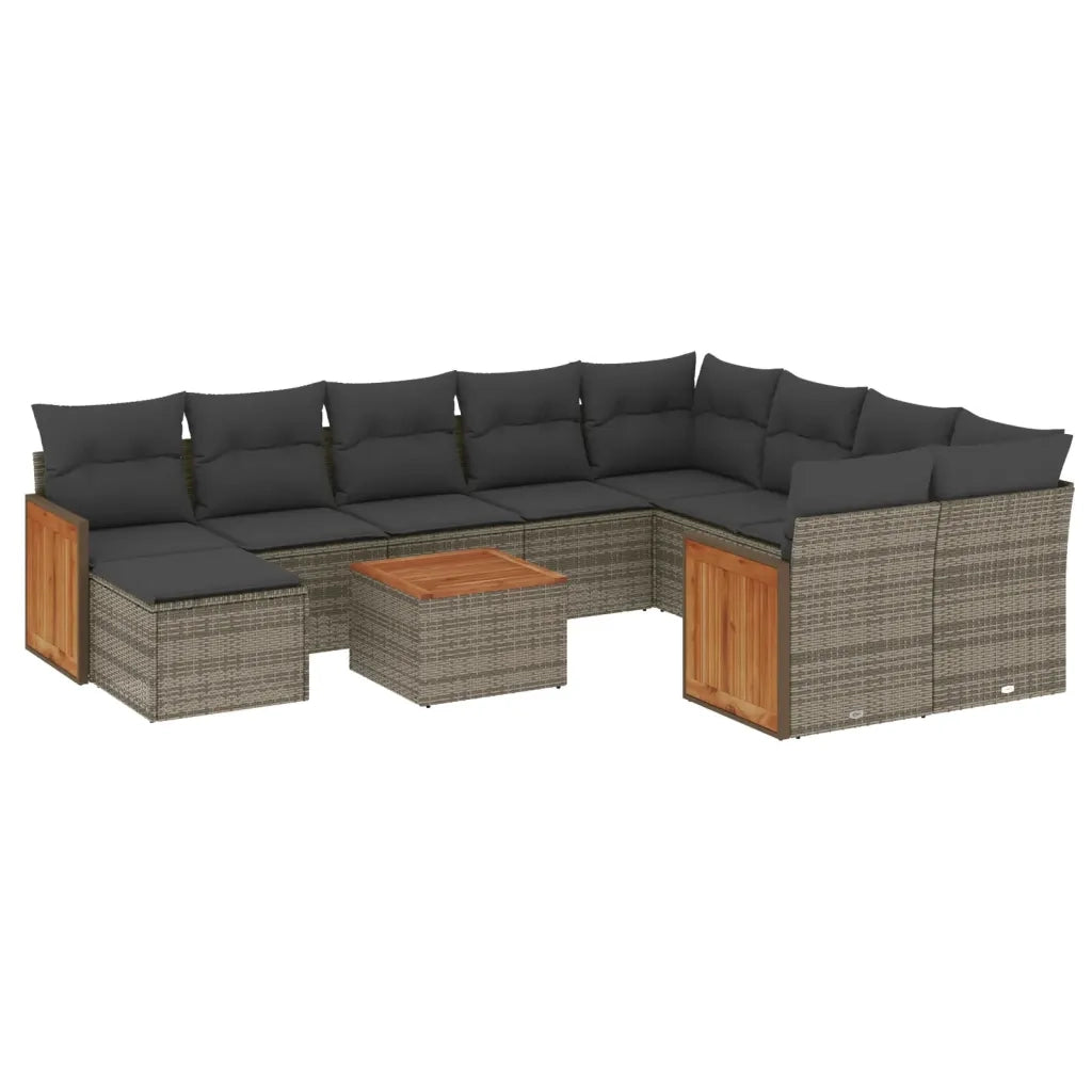 Set Divani da Giardino 11 pz con Cuscini in Polyrattan Grigio 3260646