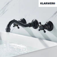 JULIAN | Rubinetto da bagno vintage a 3 fori a parete nero opaco | in acciaio inossidabile retrò da cucina | Antico miscelatore a parete a 2 maniglie