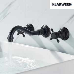 JULIAN | Rubinetto da bagno vintage a 3 fori a parete nero opaco | in acciaio inossidabile retrò da cucina | Antico miscelatore a parete a 2 maniglie