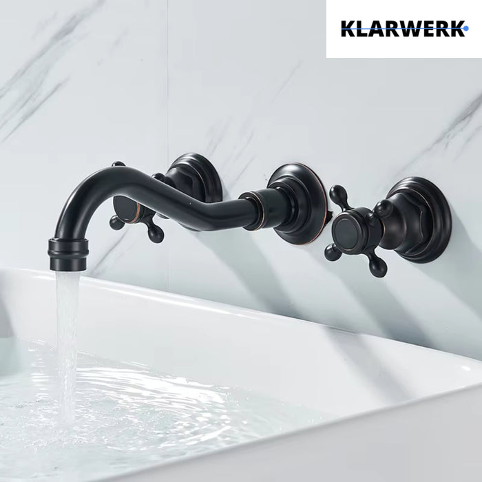 JULIAN | Rubinetto da bagno vintage a 3 fori a parete nero opaco | in acciaio inossidabile retrò da cucina | Antico miscelatore a parete a 2 maniglie