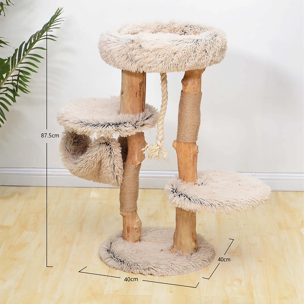 Fudajo Albero tiragraffi di design 87,5 cm con peluche e tronco in legno di pero