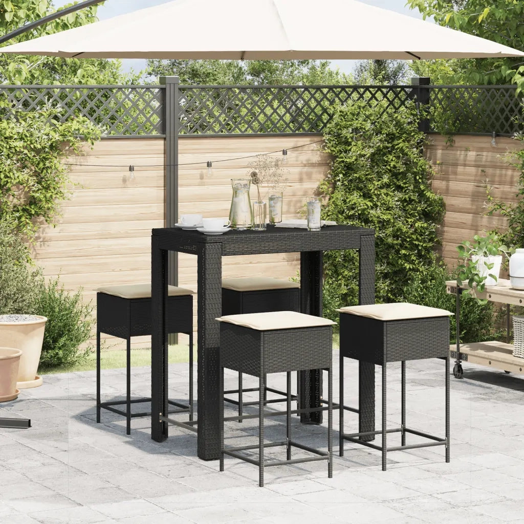 Set Bar da Giardino 5 pz con Cuscini in Polyrattan Nero 3261454