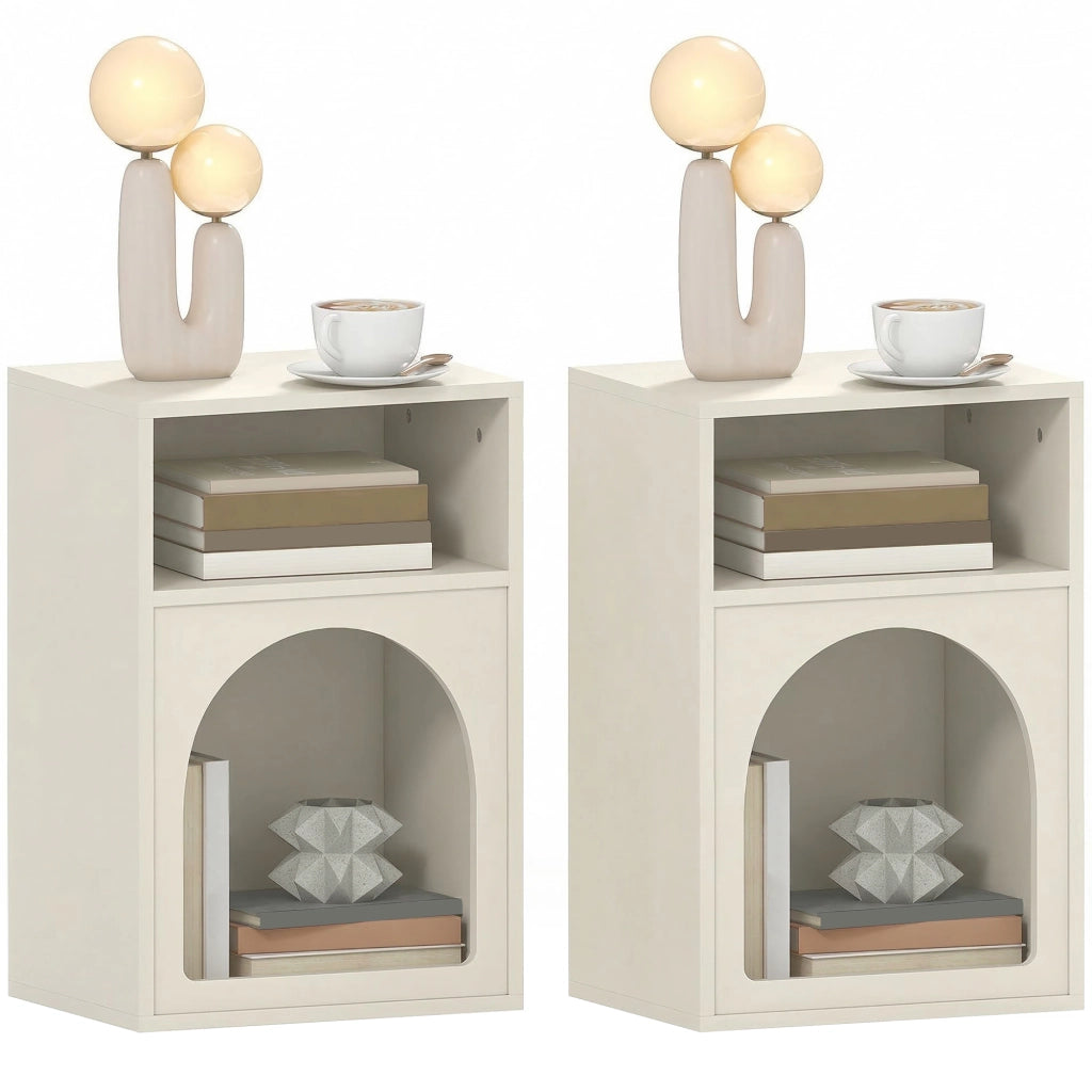 Comodino con scomparti aperti design ad arco ¨C Xylo ¨C crema 40x30x60 cm