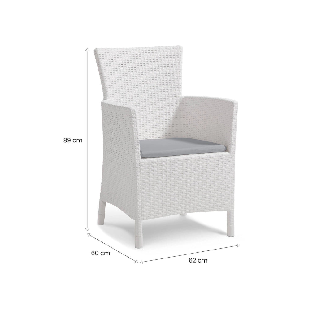 Poltrona da esterno Steinbach, Poltroncina da giardino, Seduta outdoor, Poltrona per esterni, 62x60 h89 cm, Bianco