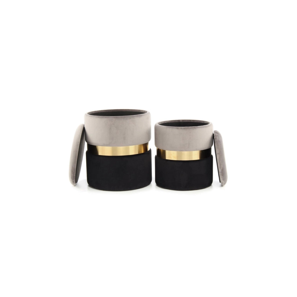 Set di 2 pouf contenitore Zora in velluto grigio e oro