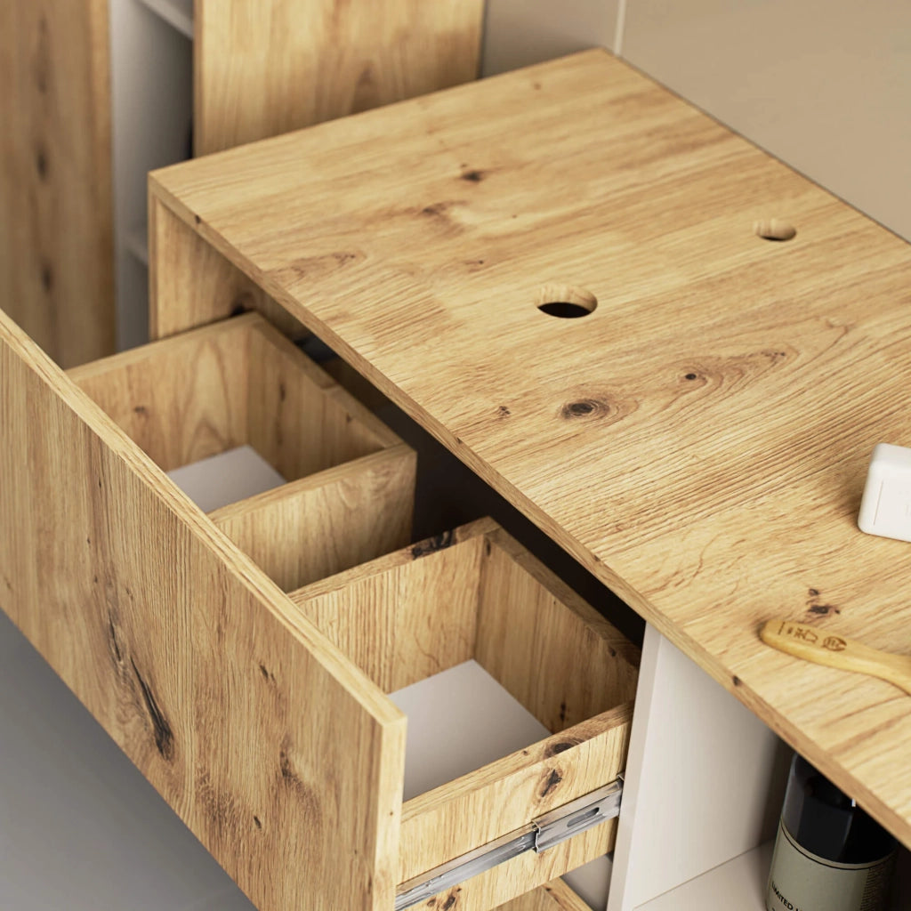 Mobile bagno senza lavabo VAMI sospeso Rovere Artisan, Cashmere 90 cm 2 cassetti 90x45,5x60 cm