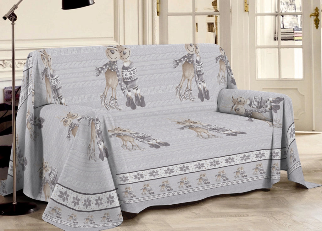 Telo Arredo Multiuso Linea Pensieri Delicati In Cotone Disegno Renna Grigio - Matrimoniale - Grigio