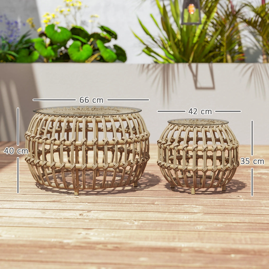Tavolino da caff¨¨ ¨C zephmum ¨C Polyrattan marrone con piano in vetro ?66/42 cm