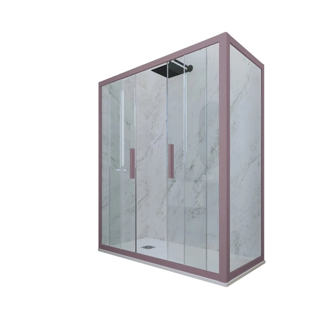 Box doccia 2 ante scorrevoli 90x150 CM H 200 Vetro Trasparente Profilo Lavanda mod. Glam Duo