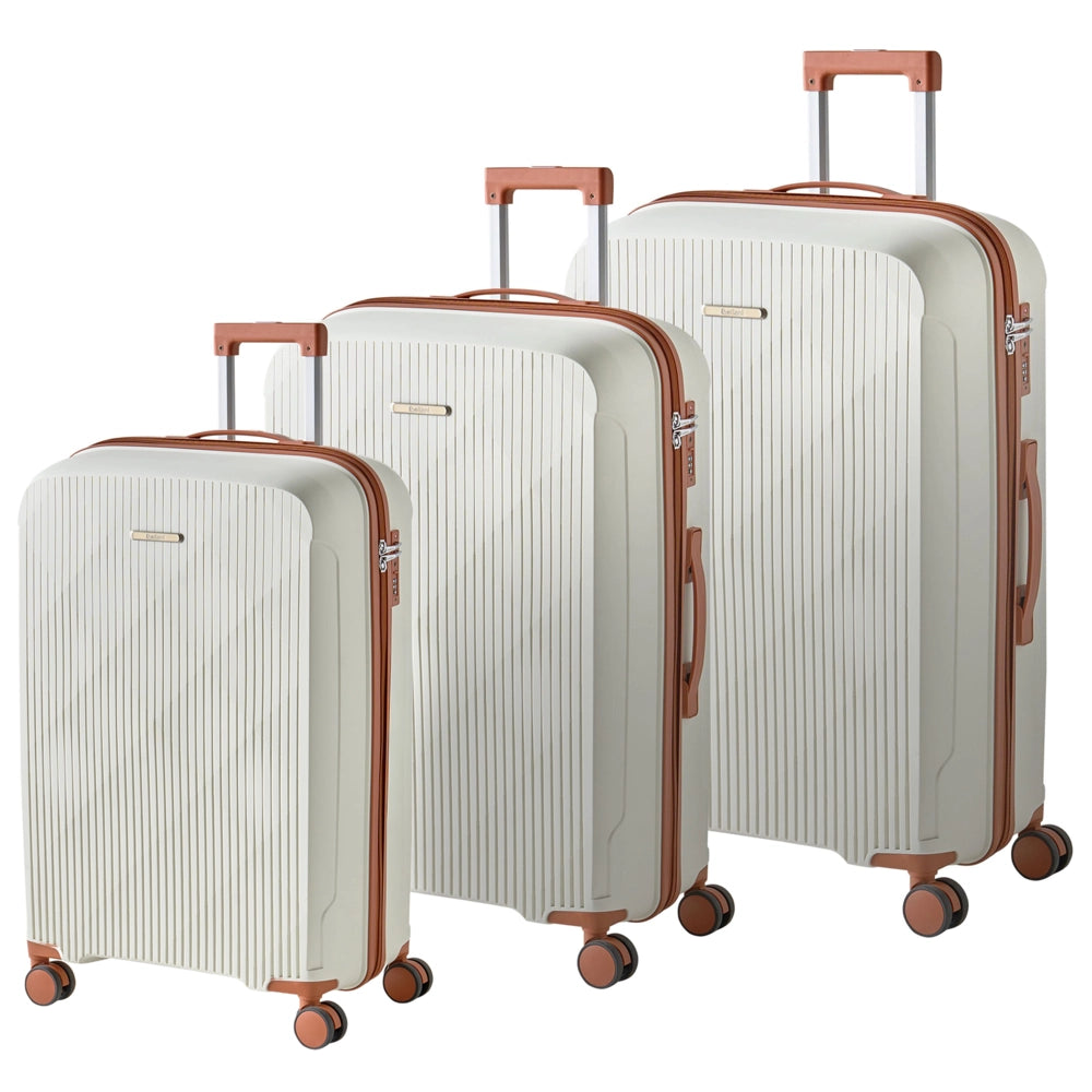 Set di 3 valigie rigide Bianco sporco e marrone Materiale sintetico Lucchetto TSA in ferro Ruote silenziose Cerniera antifurto 3 misure Moderno